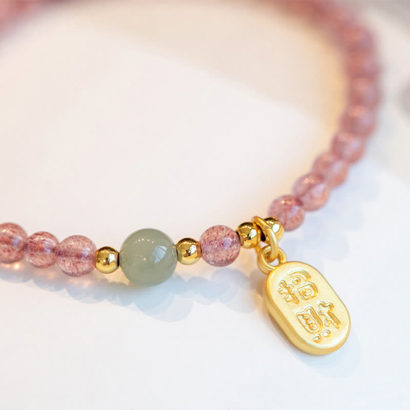 Pulsera con dije curativo de personaje Fu de la suerte, granate, cuarzo, fresa Natural, Buddha Stones