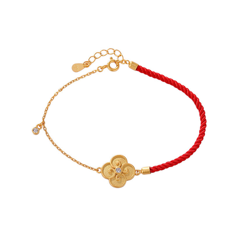 Pulsera de la suerte con circonitas y trébol de cuatro hojas chapada en plata de ley 925 con Buddha Stones - image 6