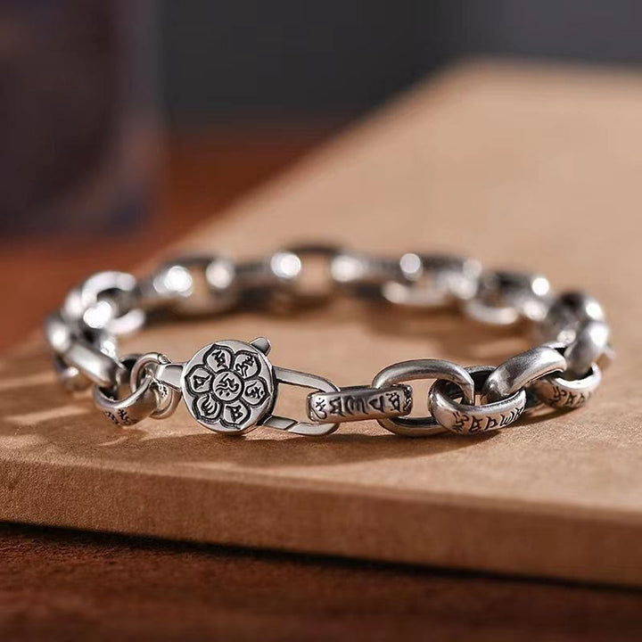 Pulsera de sabiduría grabada en cobre con Buddha Stones Om Mani Padme Hum doble Dorje
