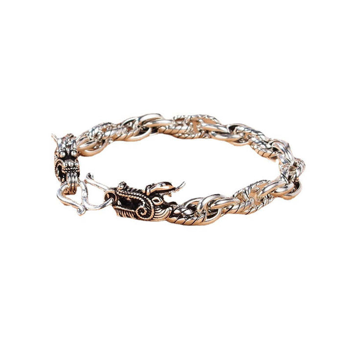Pulsera de protección de la suerte del dragón de plata de ley 925 con Buddha Stones