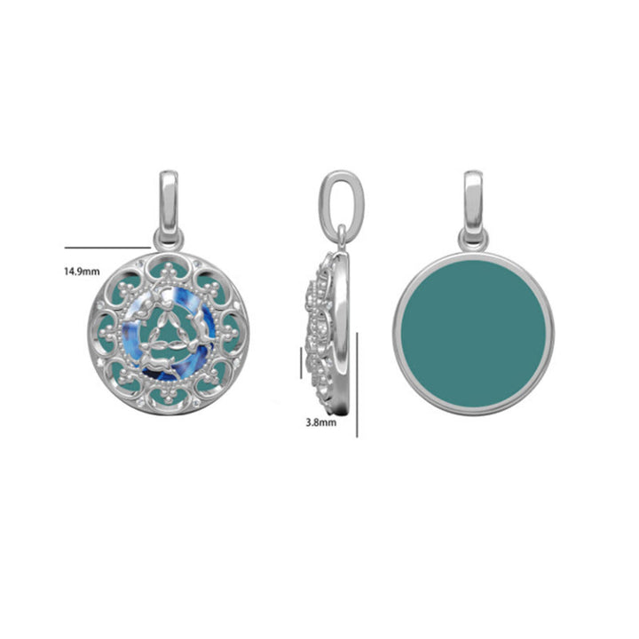 Colgante de plata de ley 925 con Buddha Stones , redondo, turquesa, tres conejos - image 9