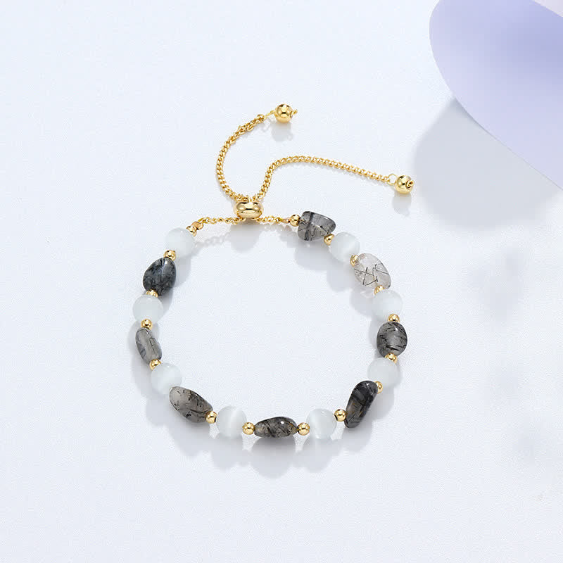 Pulsera de conciencia espiritual de cuarzo rutilado negro de cristal rosa amatista
