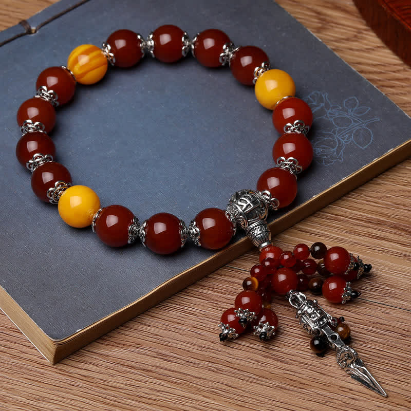 Ojo de Tigre Natural, ágata roja, vena de dragón, piedra de ágata, pulsera curativa de poder Vajra Dorje, decoración del coche