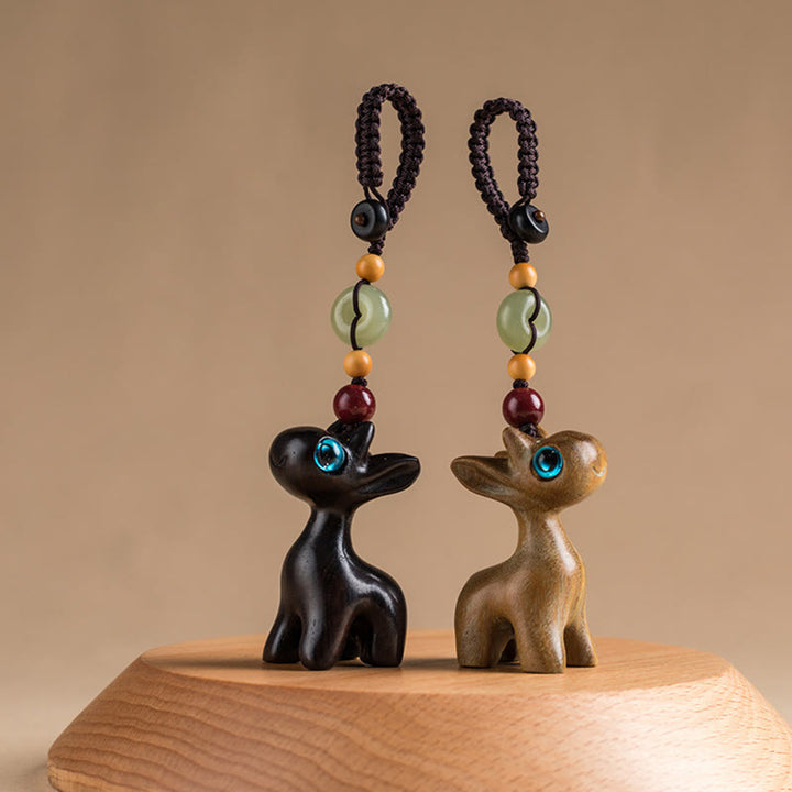 Buddha Stones, sándalo verde, madera de ébano, Mini ciervo, hebilla de paz positiva, llavero, decoración colgante para teléfono