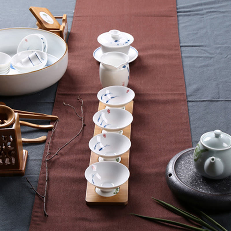 Buddha Stones Jingdezhen, porcelana azul y blanca, pez Koi, taza de té de cerámica, tazas de té de Kung Fu