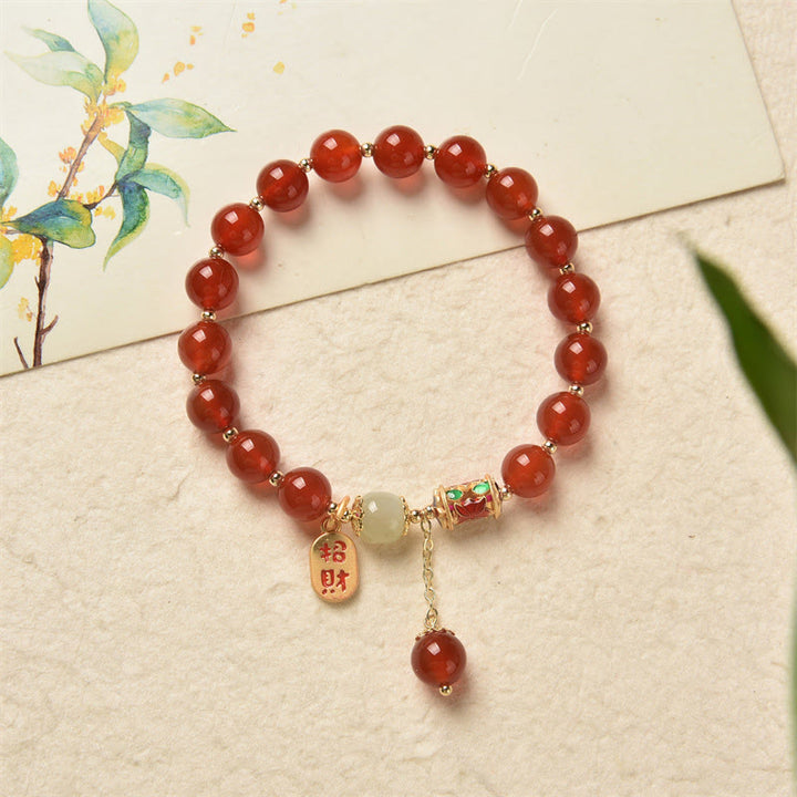 Pulsera con dije de bendición de la fortuna de confianza de Jade de ágata roja Natural