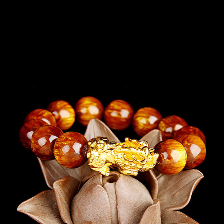 Pulsera Pixiu Abundante Ojo de Tigre Dorado de la Suerte con Buddha Stones