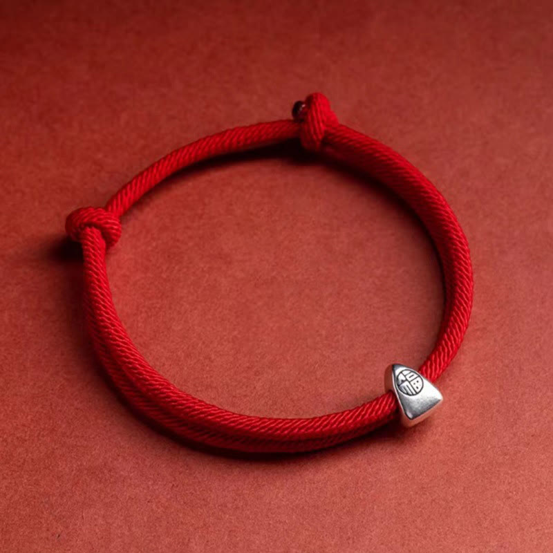 Pulsera trenzada hecha a mano con bendición de personaje Fu de plata de ley 925 con Buddha Stones - Rojo - image 11