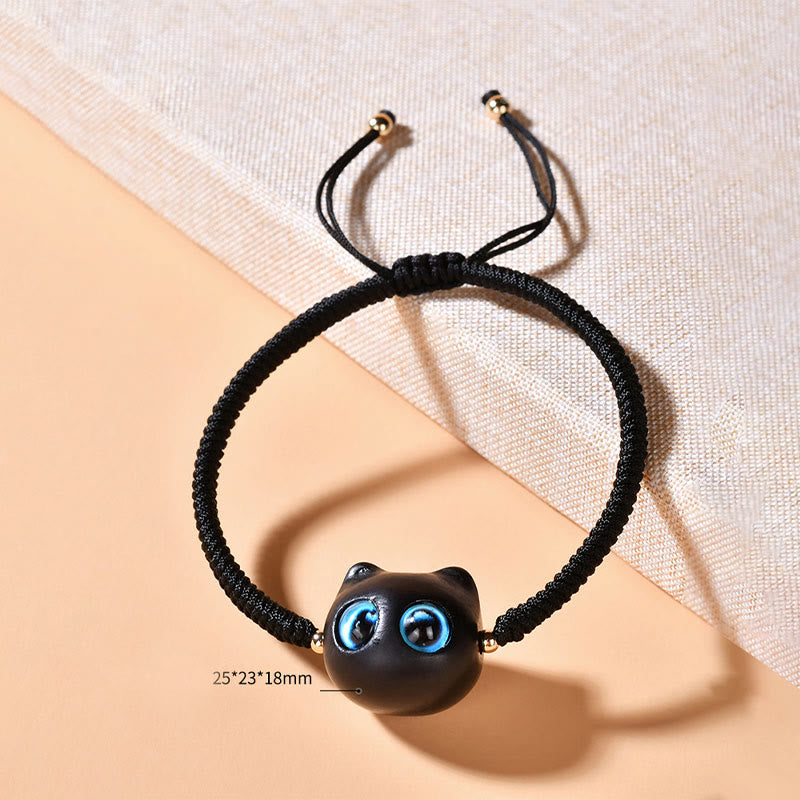 Pulsera trenzada con nudo de King Kong de la paz con patrón de cabeza de gato de madera de ébano con Buddha Stones - image 21