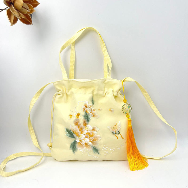 Buddha Stones Lotus Peony Epiphyllum Phoenix Suzhou bordado algodón lino Tote bandolera bolso de hombro bolso
