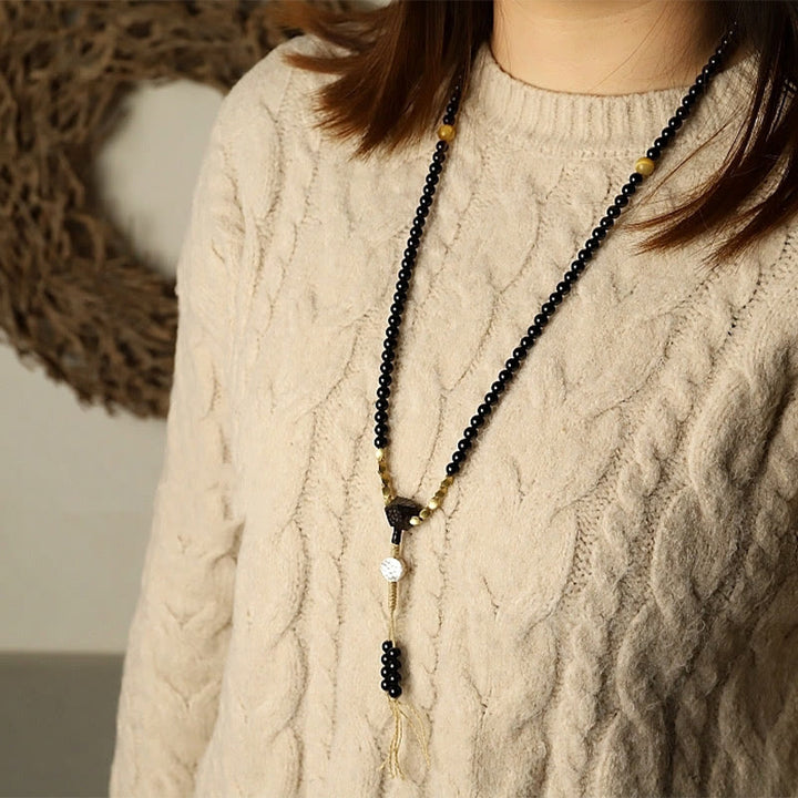 Pulsera de protección de cuentas Dzi de tres ojos de ónix negro con cuentas tibetanas de 108 Mala
