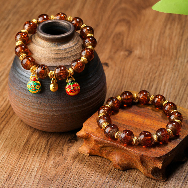 Pulsera de la fortuna con cuentas de cristal Liuli, dije de la familia de la bestia tragadora de oro con Buddha Stones