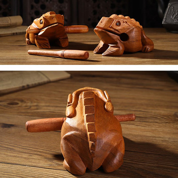 Buddha Stones hechas a mano FengShui, rana de la suerte y la riqueza, Mini rana croadora de madera, decoración Guiro