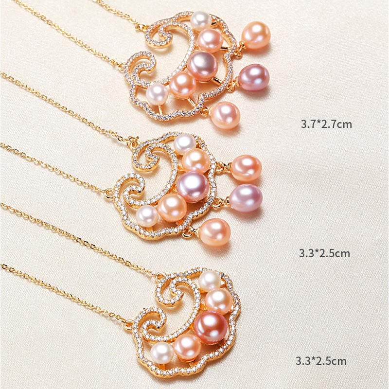 Colgante de collar de sinceridad con dije de cerradura china de perlas naturales chapado en oro de 18 quilates con Buddha Stones