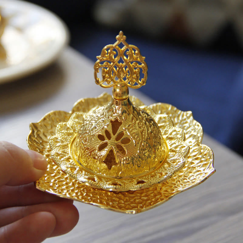 Posavasos con forma de hoja de oro, miniquemador de incienso espiritual de aleación de Metal