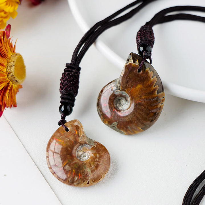 Colgante de collar curativo de meditación con patrón de caracol fósil de amonita Natural de Buddha Stones