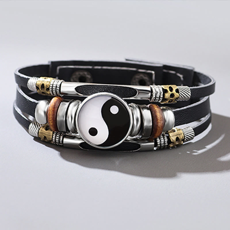 Pulsera de equilibrio de cuero Yin Yang con Buddha Stones