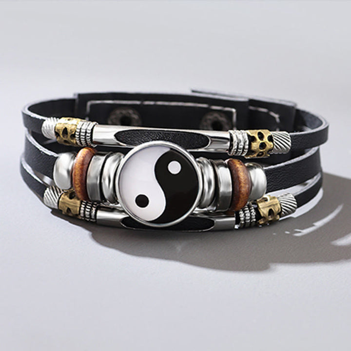 Pulsera de equilibrio de cuero Yin Yang con Buddha Stones