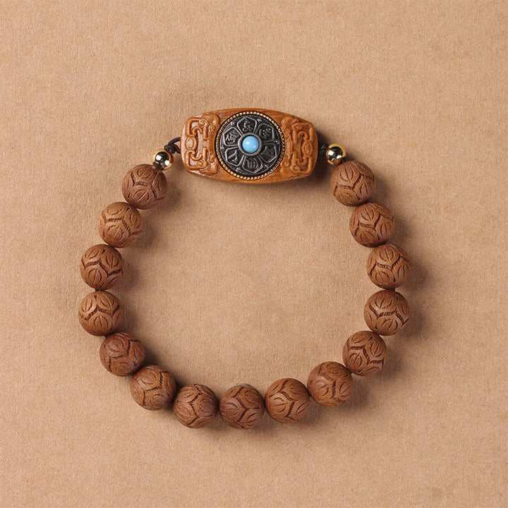 Buddha Stones Sándalo Verde Madera de Ébano Sándalo Om Mani Padme Hum Pulsera Calmante