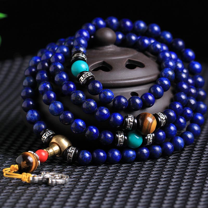 Pulsera Positiva De Lazurita Con 108 Cuentas De Buddha Stones Mala