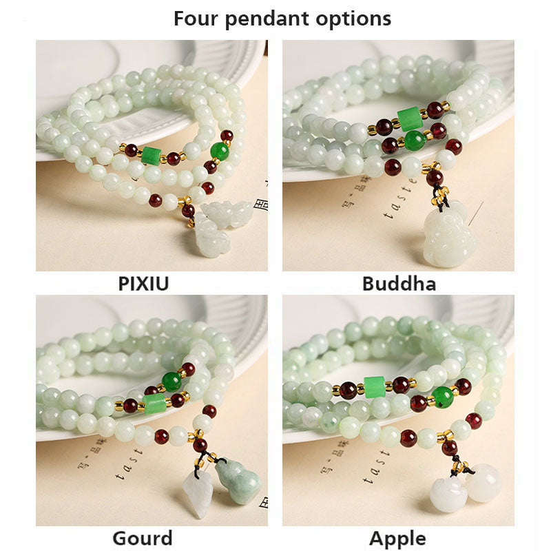 Pulsera de la abundancia de Buddha Stones Pixiu de jade natural con piedras de Buda