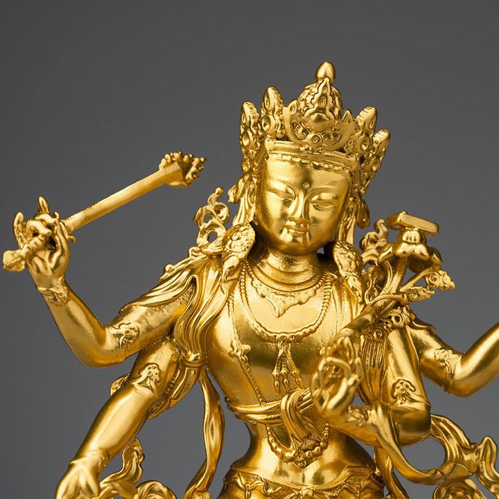 Estatuilla de oro Manjusri Bodhisattva de cuatro brazos, estatua de cobre de serenidad y compasión, decoración del hogar - Bodhisattva Manjusri de cuatro brazos - 20*10*7 cm - image 11
