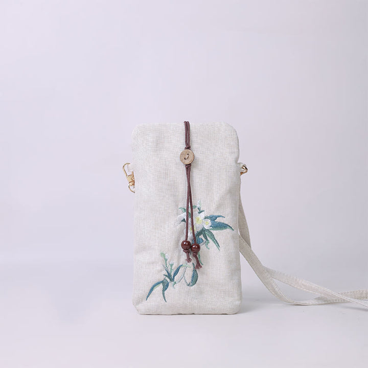 Buddha Stones, pequeñas flores bordadas, bolso de hombro, bolso para teléfono móvil, 11*20cm