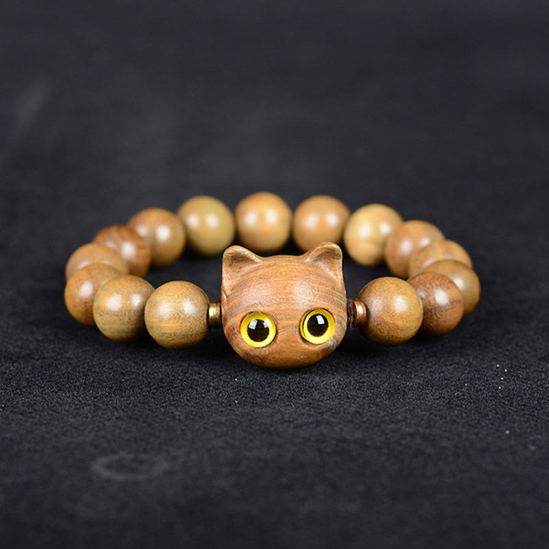 Buddha Stones Madera de ébano Sándalo verde Sándalo rojo Precioso gato Pulsera de equilibrio - image 6