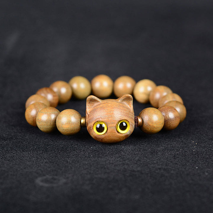 Buddha Stones Madera de ébano Sándalo verde Sándalo rojo Precioso gato Pulsera de equilibrio - image 6