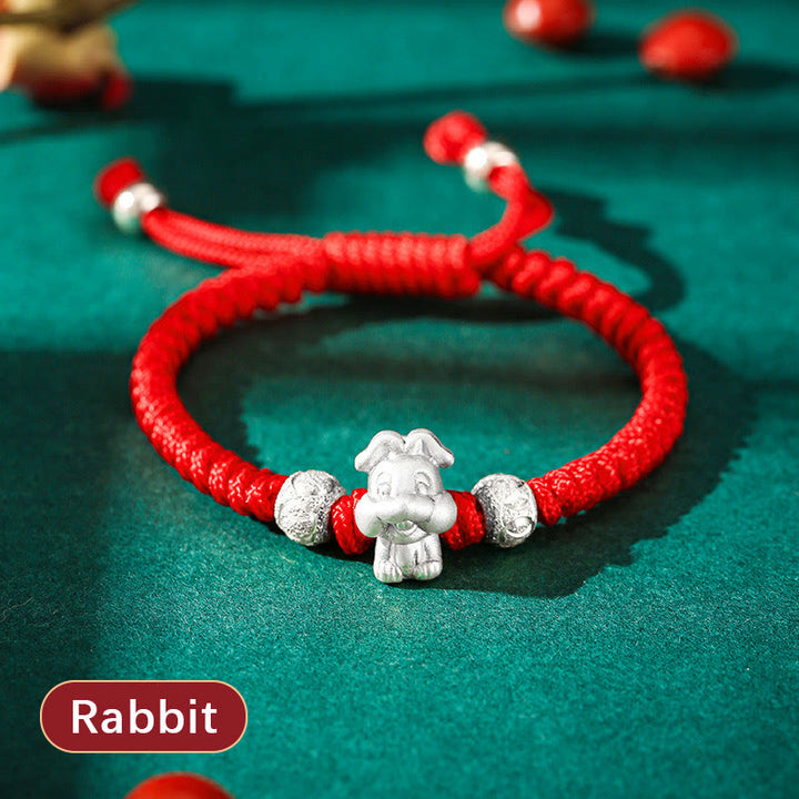 Pulsera para niños hecha a mano con cuerda roja del zodíaco chino de plata de ley 999 con Buddha Stones - Conejo (tamaño de pulsera 12+4cm) - image 14