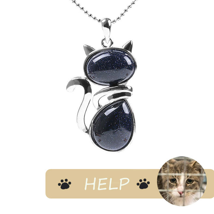 Save A Cat; Lindo patrón de gato Protección de cristal natural Collar con colgante amante de los gatos - image 25