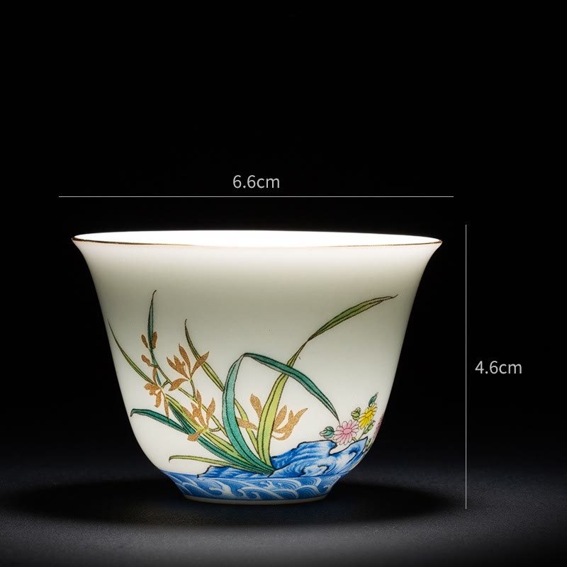 Taza de té de cerámica de porcelana azul y blanca, Buddha Stones, flores coloridas, orquídeas, olas del mar, taza de té de Kung Fu