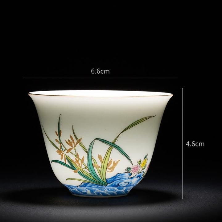 Taza de té de cerámica de porcelana azul y blanca, Buddha Stones, flores coloridas, orquídeas, olas del mar, taza de té de Kung Fu