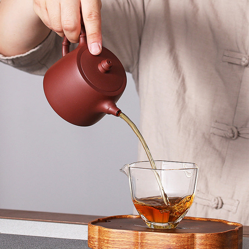 Tetera de kungfú de arcilla púrpura de bambú Vintage hecha a mano con Buddha Stones