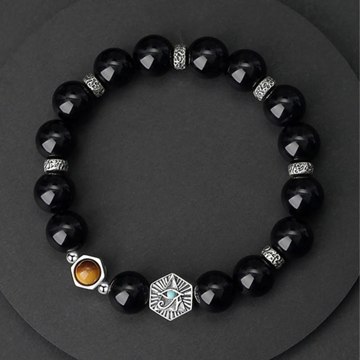 Pulsera de purificación de ojo de tigre de obsidiana negra de plata de ley 925 con Buddha Stones