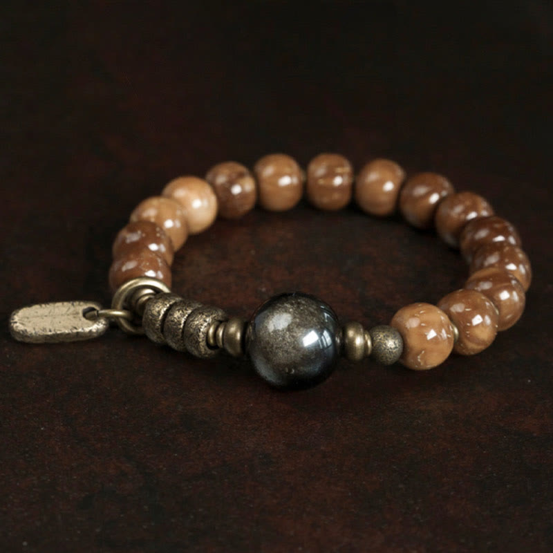 Pulsera de la suerte con Buddha Stones de Kuka, ojo de tigre, brillo dorado, obsidiana, cobre, riqueza