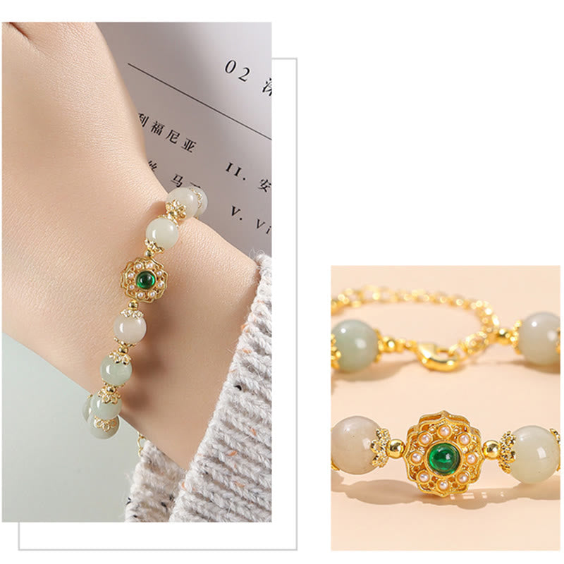 Pulsera de cadena con cuentas de prosperidad de jade natural con Buddha Stones