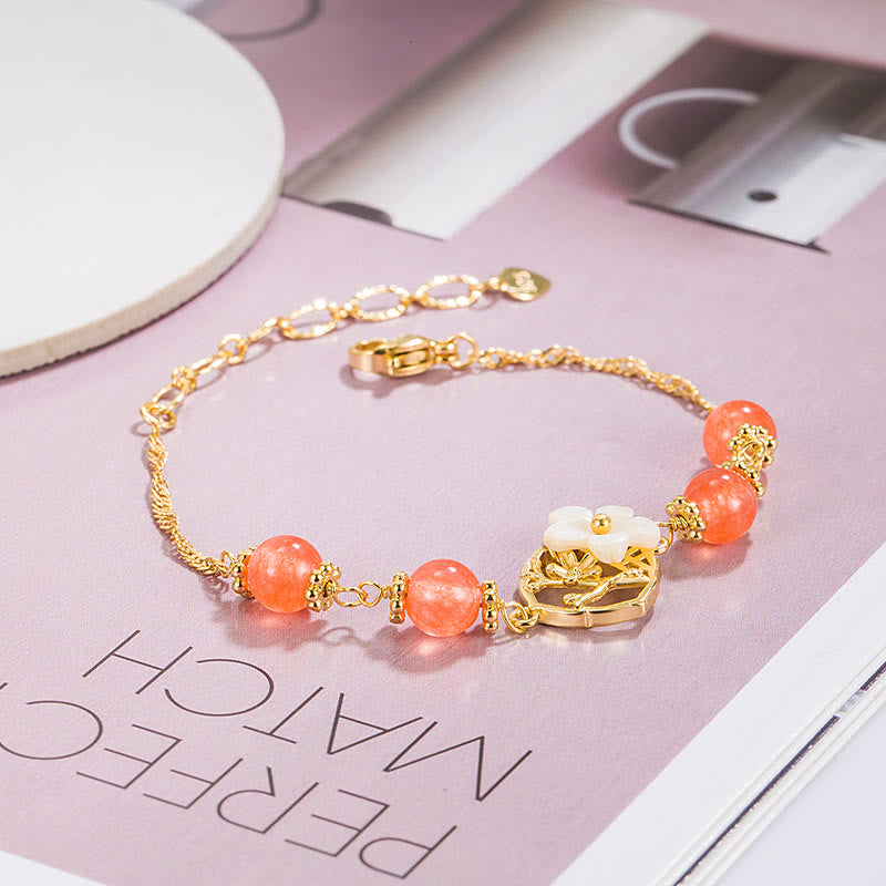 Pulsera de Confianza de Buddha Stones Ágata Roja Piedra Tridacna Flor