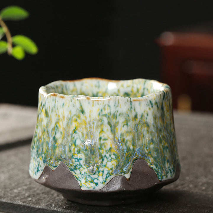 Taza de té de cerámica con Buddha Stones, color naranja, rojo, verde y amarillo, taza de té de Kung Fu