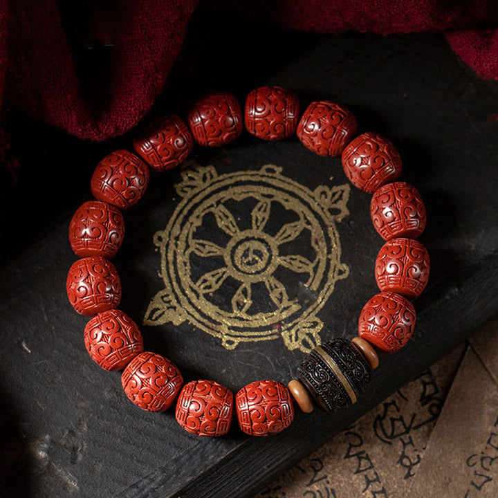 Pulsera de bendición tranquila de ébano y cinabrio natural con Buddha Stones