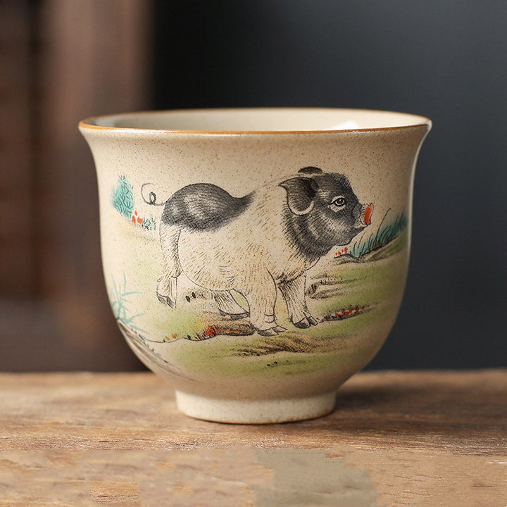 Taza de té de cerámica del zodíaco chino, 12 Buddha Stones, taza de té de Kung Fu, 130ml