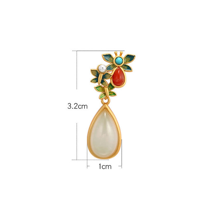 Pendientes colgantes con forma de gota de agua , Buddha Stones , Jade blanco, ágata roja, mariposa, protección