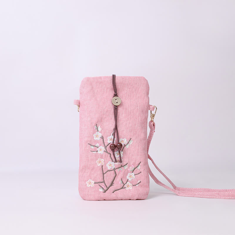 Buddha Stones, pequeñas flores bordadas, bolso de hombro, bolso para teléfono móvil, 11*20cm