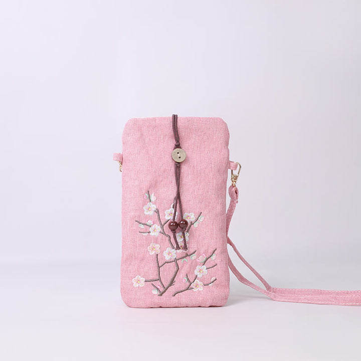 Buddha Stones, pequeñas flores bordadas, bolso de hombro, bolso para teléfono móvil, 11*20cm