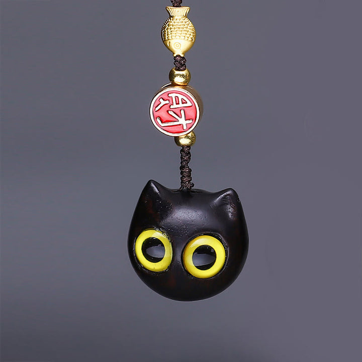 Buddha Stones Thuja Sutchuenensis Sándalo Verde Boj Mini Animal Lindo Conejo Gato Ciervo Ballena Prosperidad Teléfono Decoraciones Colgantes - Gato de ojos amarillos de sándalo rojo - image 4