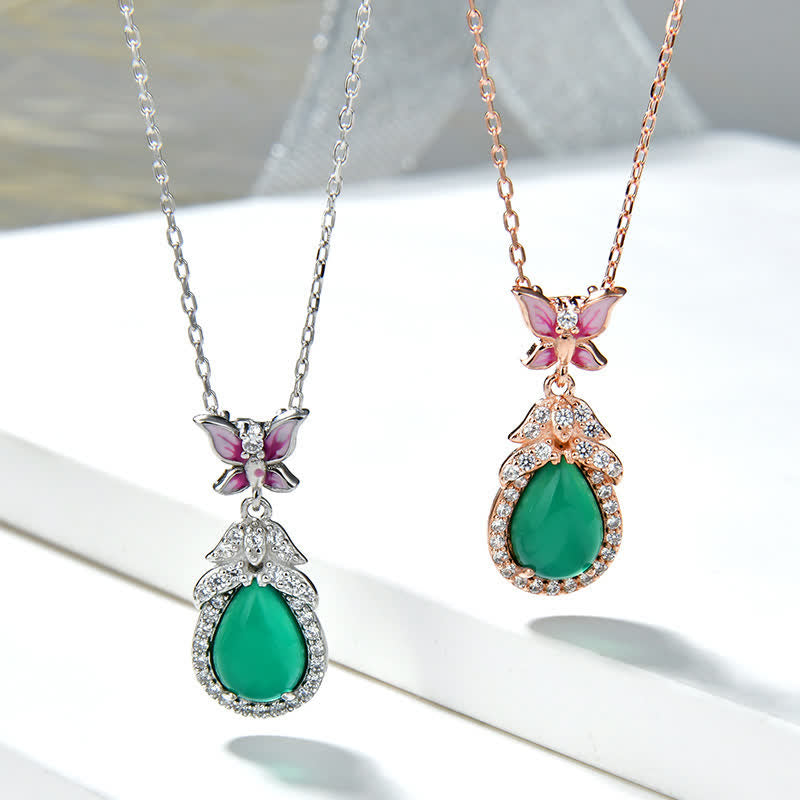 Colgante de plata de ley 925 con circonita y mariposa de Calcedonia Verde