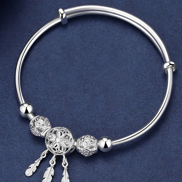 Pulsera con dije de atrapasueños con bendición de cobre blanco tibetano