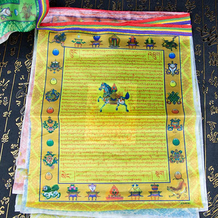 Bandera tibetana de oración al aire libre, 5 colores, caballo de viento, Buda, Tara, escrituras curativas, auspiciosas