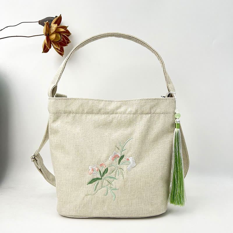Buddha Stones, glicina, ciruela, loto, flor de cerezo, algodón, lino, lona, bolso cruzado, bolso de hombro