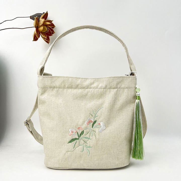 Buddha Stones, glicina, ciruela, loto, flor de cerezo, algodón, lino, lona, bolso cruzado, bolso de hombro